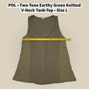 POL Two-Tone Earthy Green Knitted V-Neck Tank-Top